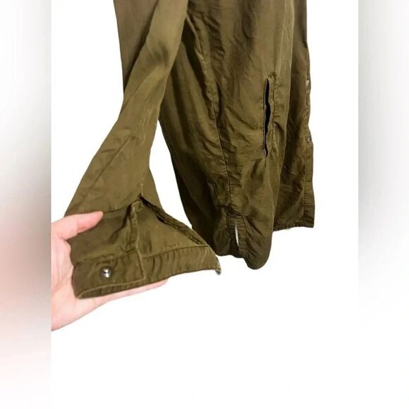 Zara Olive Army Green Patch Long Duster Jacket medium - Picture 6 of 15